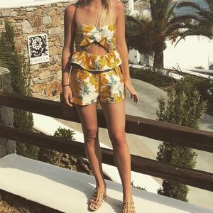 Floral Yellow and Green Two-Piece Set